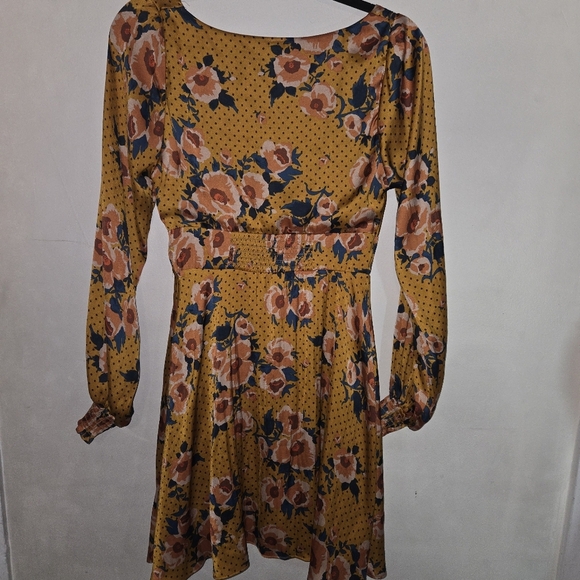 Free People Yellow and Blue Wrap Sundress with Bishop Sleeves - Picture 4 of 7